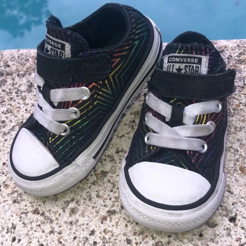 Converse All Star Chucks sneakers neon stripe black shoes toddler baby size 5